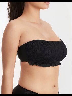 Pour Moi Smocked Ruffle Bikini Top - Black 36G US 36F UK - Underwire Straps Incl